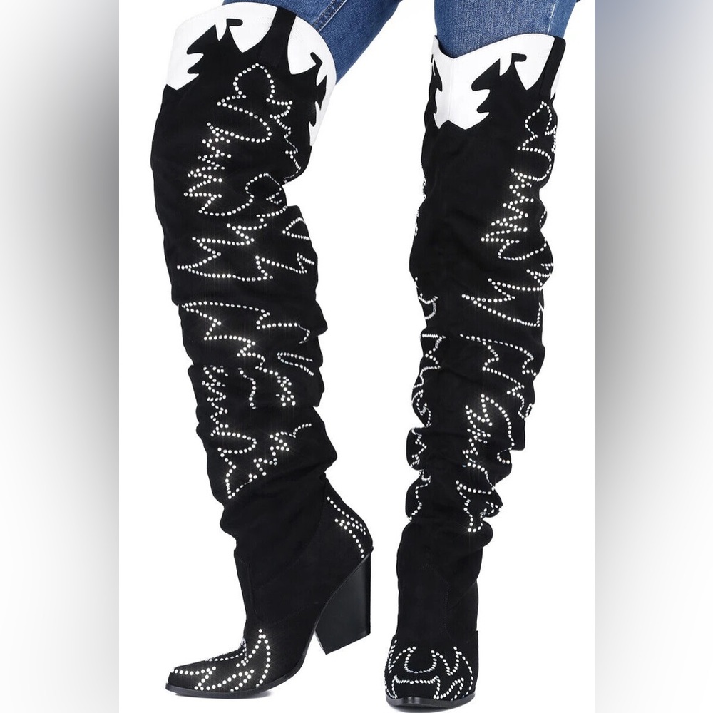 Over the knee cowboy boots black size 6